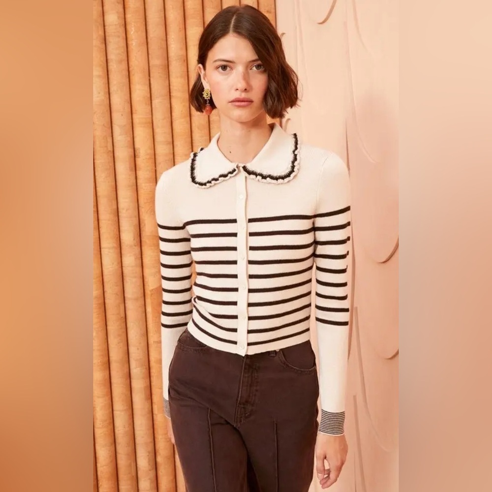 Ulla Johnson Faustine Stripe Wool Cropped Knit Cardigan